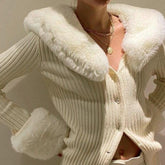 Try Your Luck Feather Collar Ribbed Cardigan